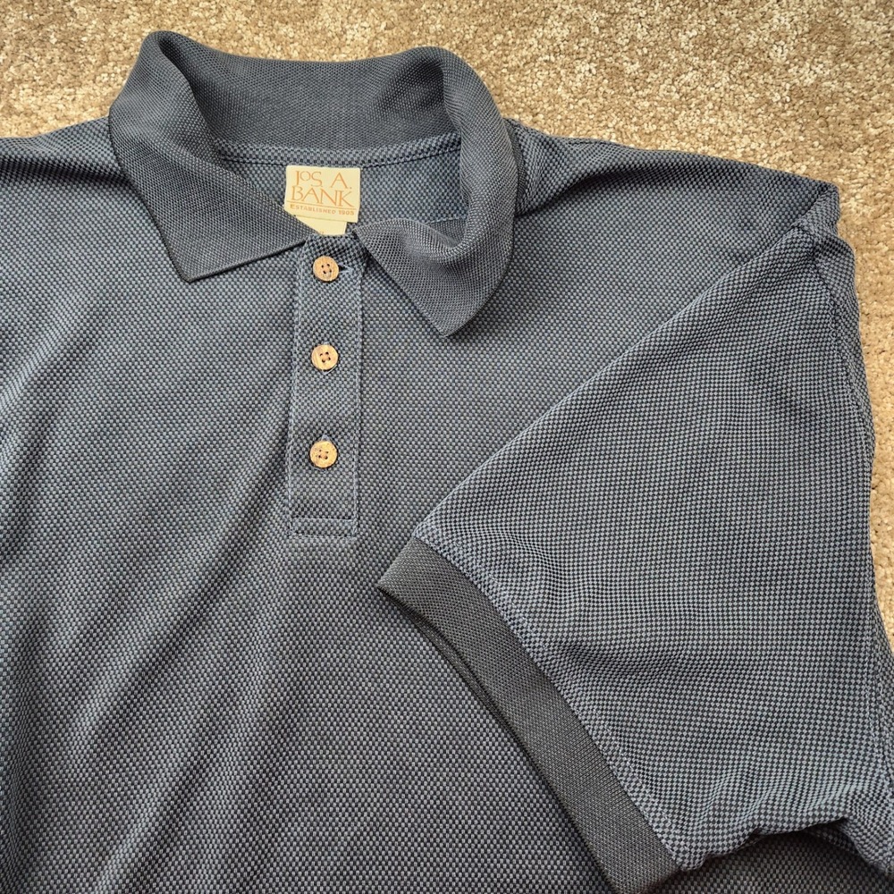 Jos A Bank Mens XXL Polo Shirt Charcoal Grey Modal Blend Textured Short Sleeve